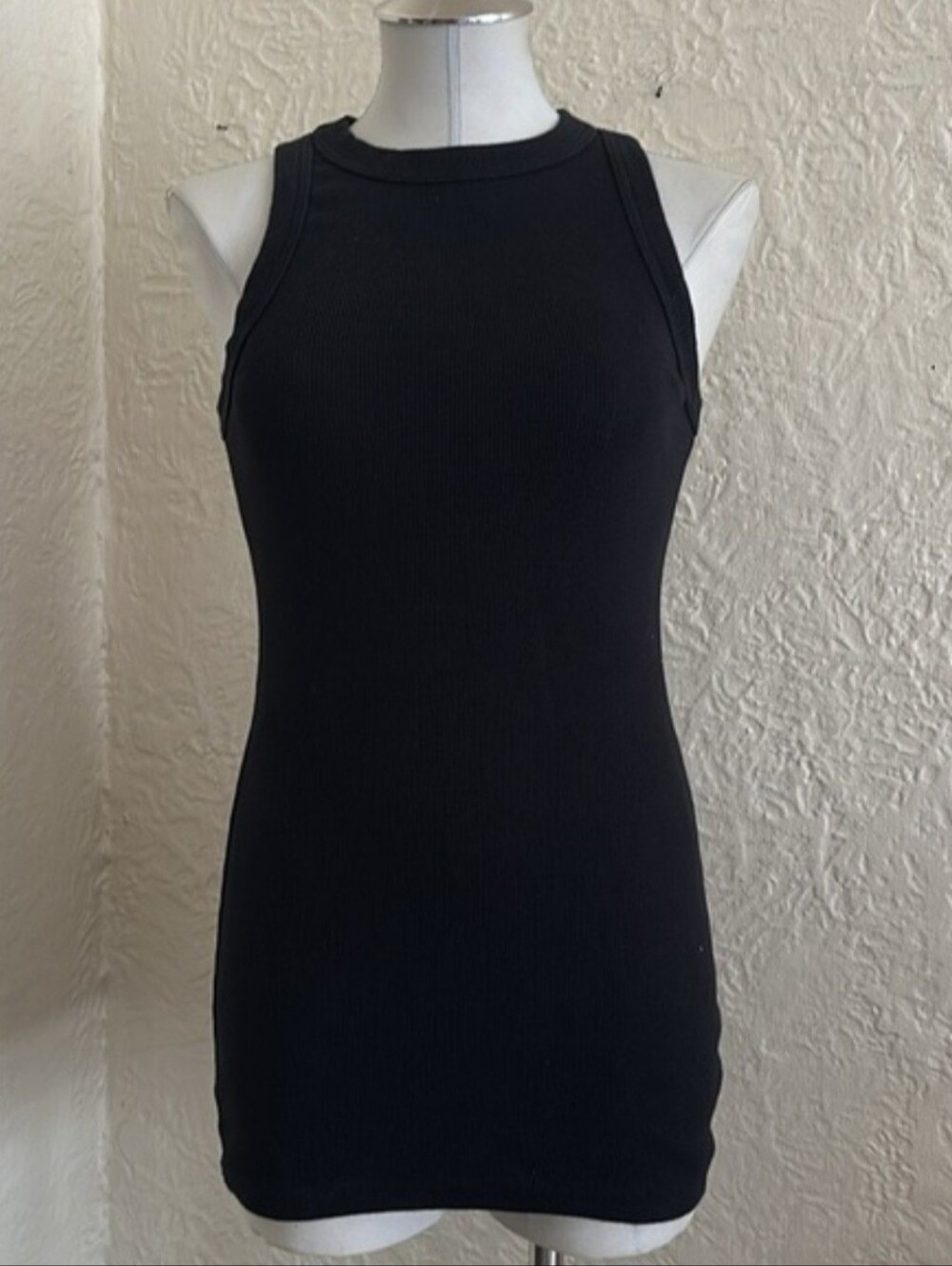 Princess Polly Classic Black Tank Dress High Neck Ribbed Organic Cotton 4